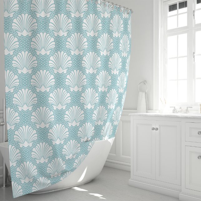 Sky Blue Seashell Shower Curtain (Creator Uploaded)