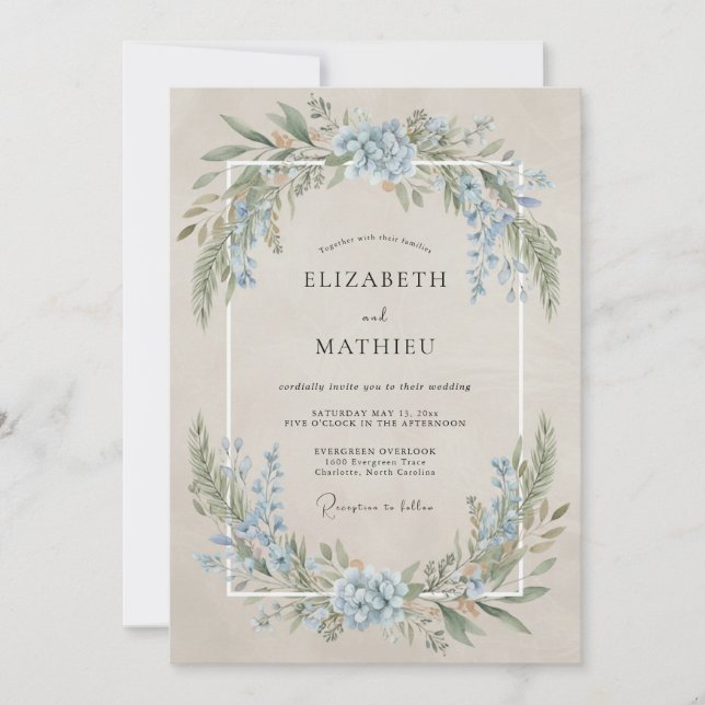 Sky Blue Serene Vintage Wedding Invitation (Front)