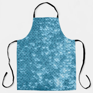 Sky blue shiny fabric with sequins, abstract backg apron