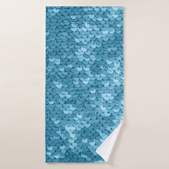 Sky blue shiny fabric with sequins, abstract backg bath towel (Bath Towel)