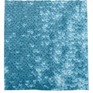 Sky blue shiny fabric with sequins, abstract backg shower curtain