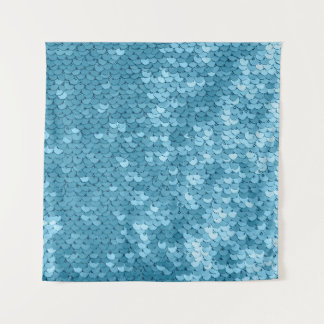 Sky blue shiny fabric with sequins, abstract backg tapestry