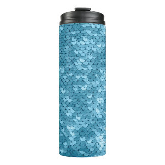 Sky blue shiny fabric with sequins, abstract backg thermal tumbler
