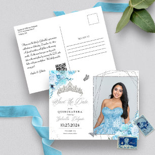 Sky Blue & Silver Tiara Quinceañera Photo Postcard