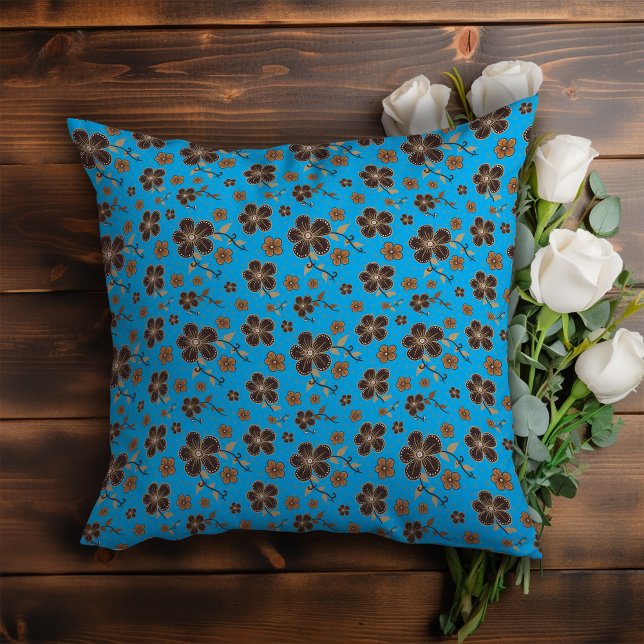 Sky blue Simple Natural Flowers Cushion (Creator Uploaded)