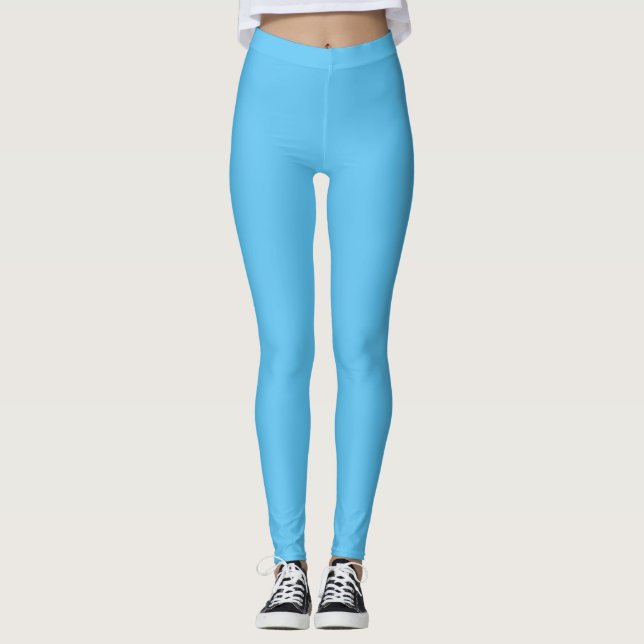 Sky Blue Simple Solid Leggings (Front)