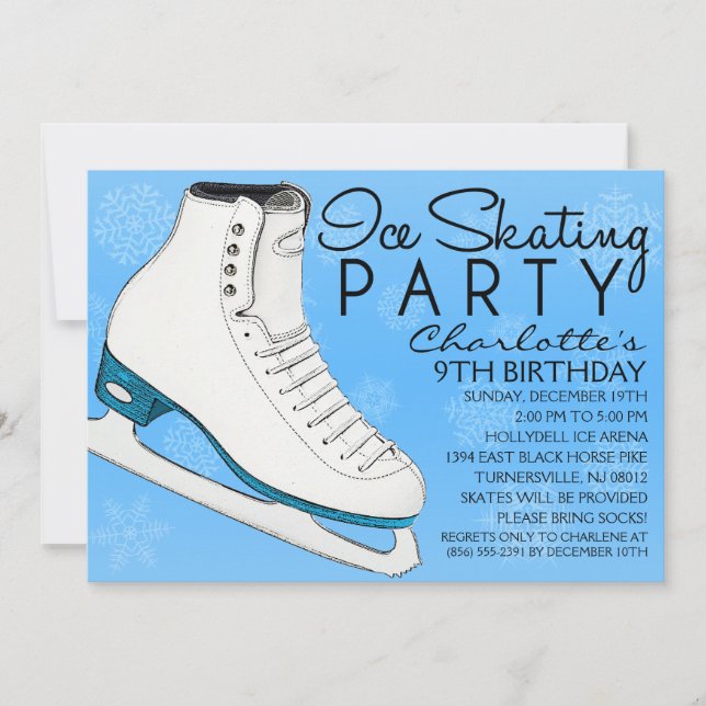 Sky Blue Skate Mates Ice Skating Birthday Party Invitation (Front)