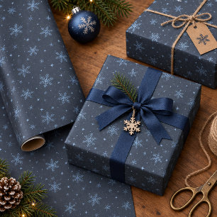 Sky Blue Snowflakes on Optional Slate Blue ID1334 Wrapping Paper