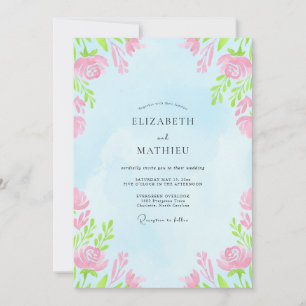 Sky Blue Soft Floral Wedding Invitation