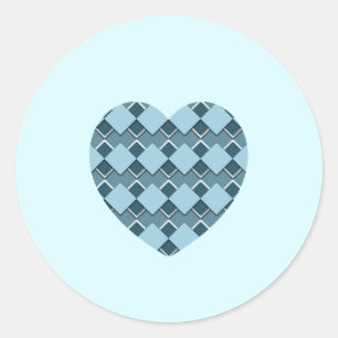 Sky Blue Square and Diamond Chequered heart Classic Round Sticker