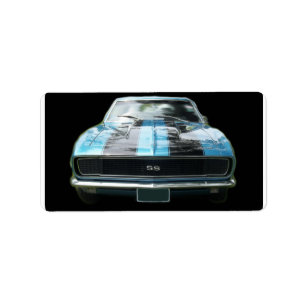 Sky blue SS Camaro with black stripes Label