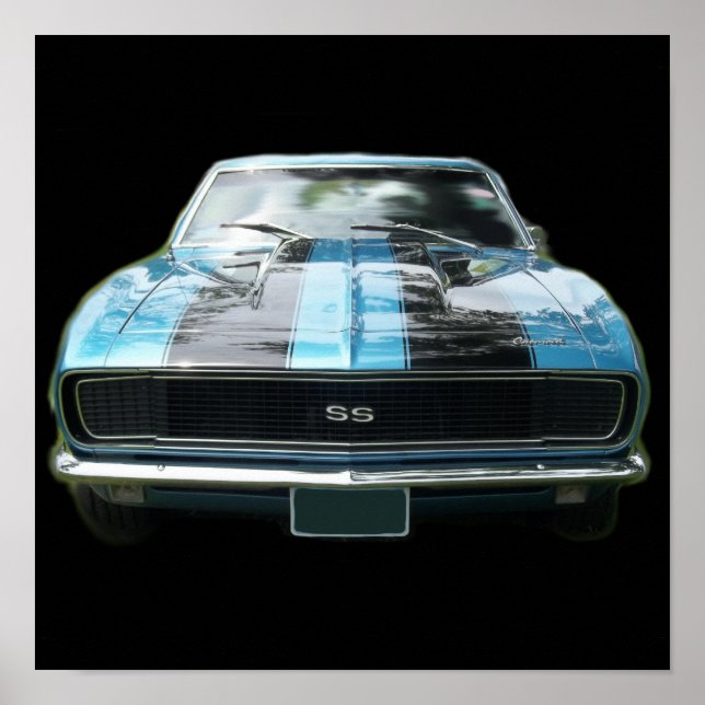 Sky blue SS Camaro with black stripes Poster (Front)