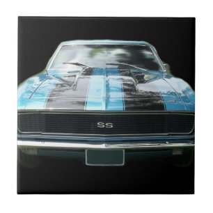 Sky blue SS Camaro with black stripes Tile