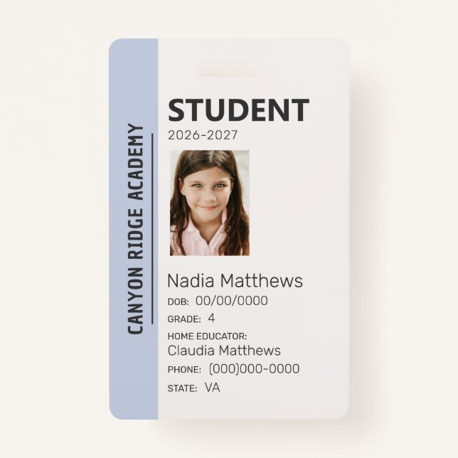 Sky Blue Stripe Homeschool Student ID Badge (Front)