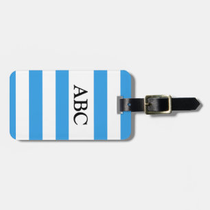 Sky Blue Striped Pattern with Monogram Luggage Tag