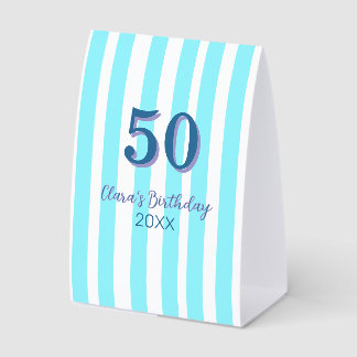 sky blue stripes 50th birthday name date simple