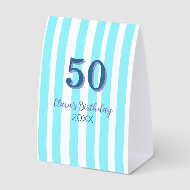 sky blue stripes 50th birthday name date simple (Front)