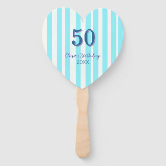 sky blue stripes 50th birthday name date simple hand fan