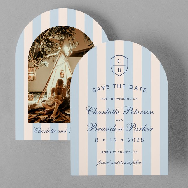 Sky Blue Stripes Photo Save The Date Invitation (Creator Uploaded)