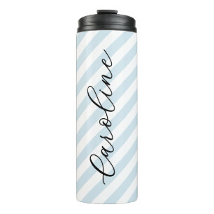 Sky Blue Stripes Script Monogram Thermal Tumbler