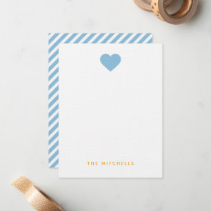 Sky Blue Sweet Heart Monogram Stationery Card