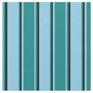 Sky Blue, Teal, and Black Pattern of Stripes Fabric
