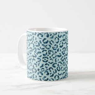 Sky Blue Teal Leopard Print Glitter Coffee Mug
