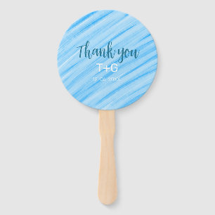 Sky blue thank you add couple name date year text hand fan