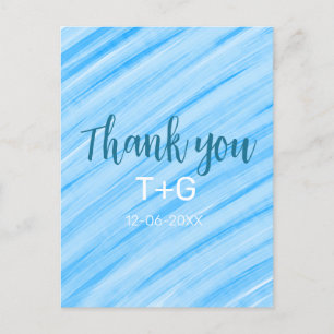 Sky blue thank you add couple name date year text postcard