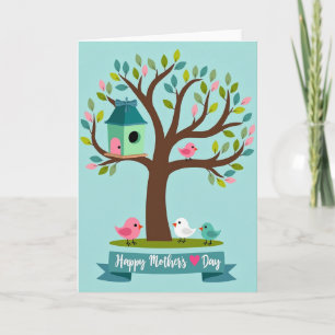 Sky Blue Tree Bird Friends Card