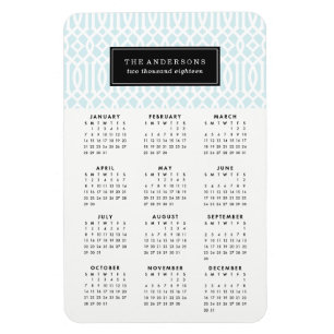 Sky Blue Trellis 2018 Calendar Magnet