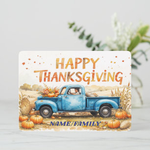 Sky Blue Vintage Truck – Happy Thanksgiving Holiday Card