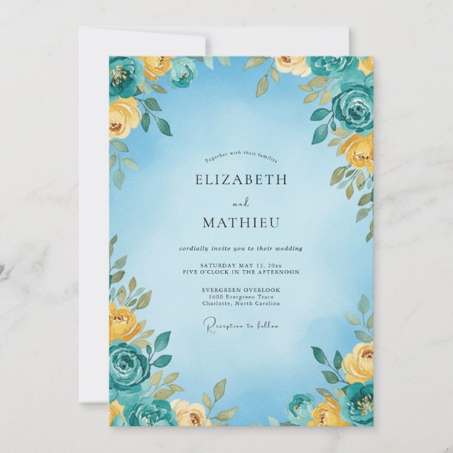 Sky Blue Vivid Summer Wedding Invitation (Front)