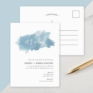 Sky Blue Watercolor Baby Shower by Mail Invitation