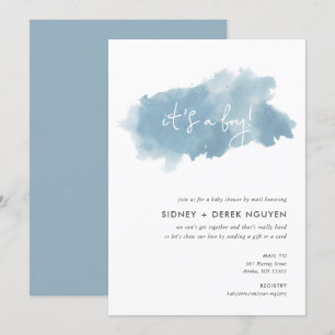 Sky Blue Watercolor Baby Shower by Mail Invitation