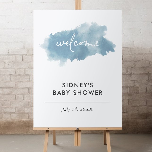 Sky Blue Watercolor Baby Shower Welcome Poster (Creator Uploaded)