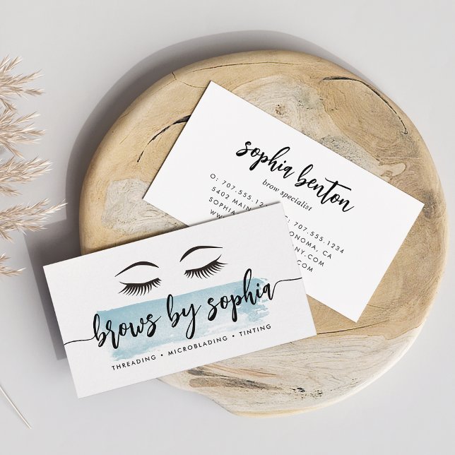 Sky Blue Watercolor Brow Services Business Card (Creator Uploaded)