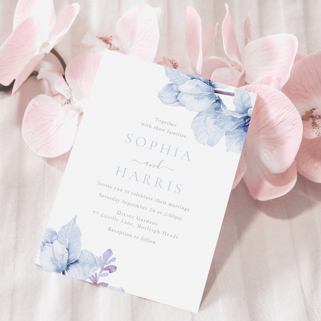 Sky Blue Watercolor Floral Elegant Wedding Invitation (Creator Uploaded)