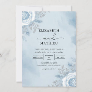 Sky Blue Watercolor Floral Wedding Invitation
