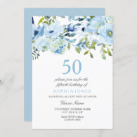 Sky Blue Watercolor Flowers 50th Birthday Party