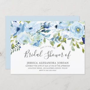 Sky Blue Watercolor Flowers Bridal Shower Invitation