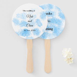 Sky blue watercolor hand painted wedding fan