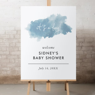 Sky Blue Watercolor It's a Boy Baby Shower Welcome Poster