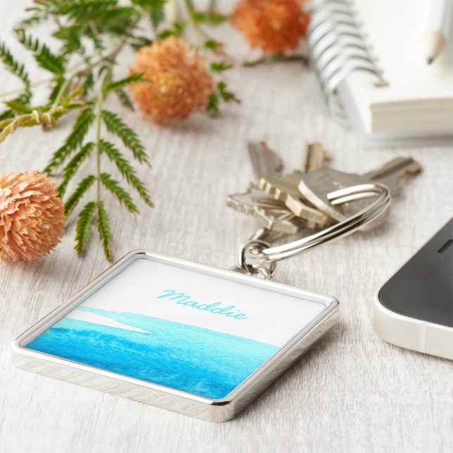 Sky blue watercolor swish key ring (Side)