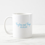 Sky Blue Wedding Personalised Coffee Mug<br><div class="desc">Sky blue mug features name of bride and groom with the wedding date in roman numerals. This is a very classic,  elegant mug.</div>