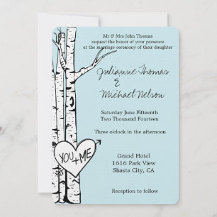 Sky Blue White Birch Trees Wedding Invitation
