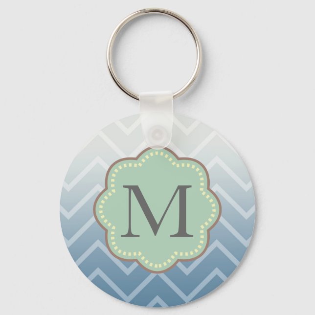 Sky Blue White Chevron Key Ring (Front)