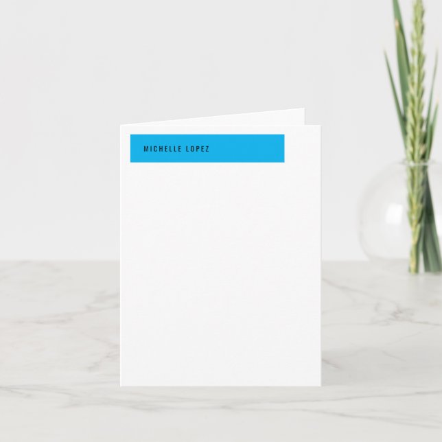 Sky Blue White Classical Elegant Plain Note Card (Front)