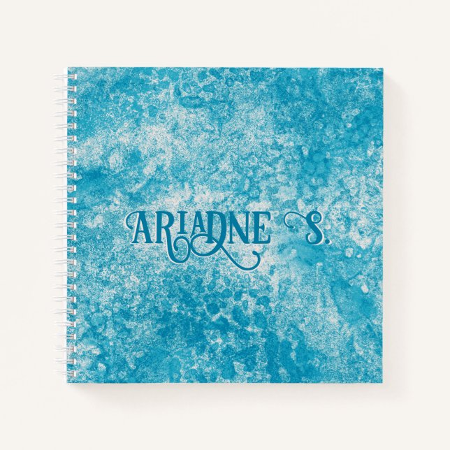 Sky Blue & White Coral Texture Monogram Notebook (Front)