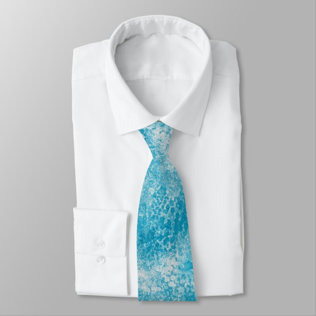 Sky Blue & White Coral Texture Tie (Tied)